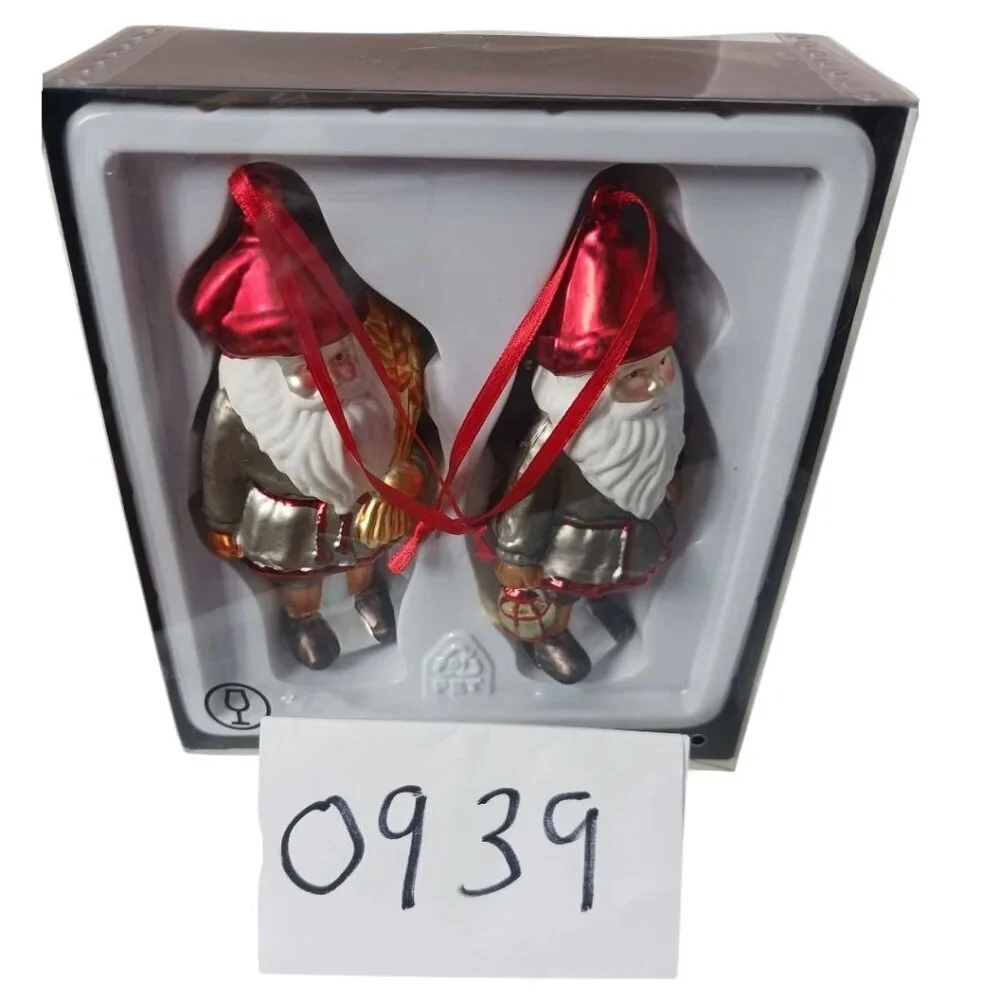 IKEA Glass Santa Claus Christmas Tree Ornaments With Red Ribbon Hangers 